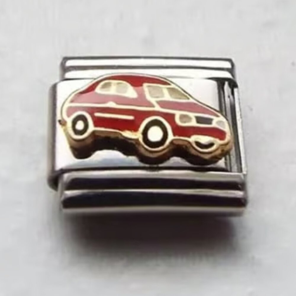 Little red enamel car 9mm stainless steel italian charm bracelet link new
